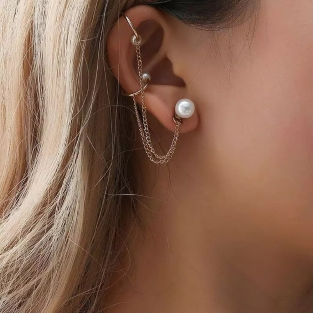 🍒 Pearl Double Cuff Earring - Picture 2 of 8
